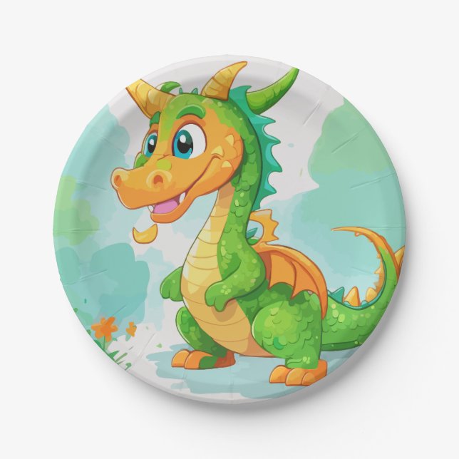 Dragon green artwork paper plate (Front)