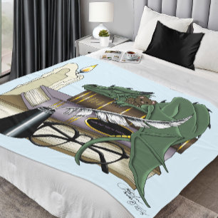 Dragon Green Sleeping Books Fleece Blanket