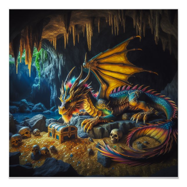Dragon Guarding His Treasures Fantasy Poster Art (Front)