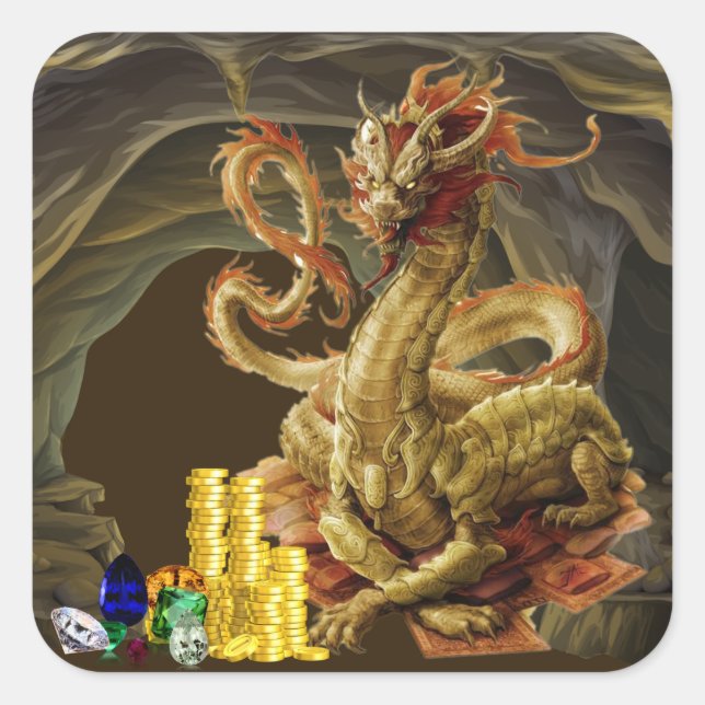 Dragon Guards Gold and Jewels Square Sticker (Front)