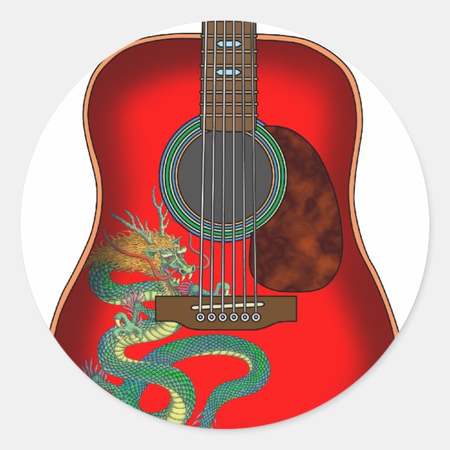 dragon guitar colour classic round sticker (Front)