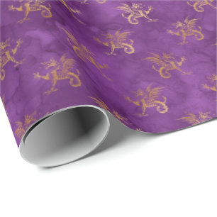 Dragon Halloween Spell Gold Purple Pattern Wrapping Paper