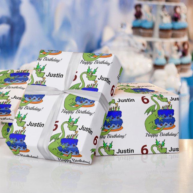 Dragon Happy Birthday Boy's Personalise Gift Wrapping Paper (Creator Uploaded)