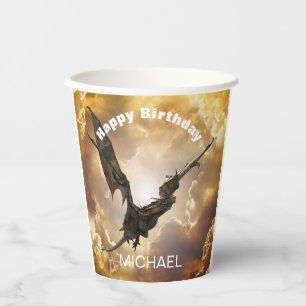 Dragon Happy Birthday name Monogram Fantasy  Paper Cups