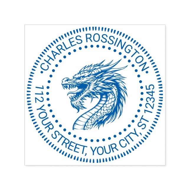 Dragon Head Drawing Name Return Address Self-inking Stamp (Design)