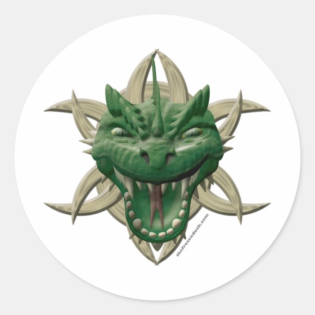 Dragon Head - Green Classic Round Sticker (Front)