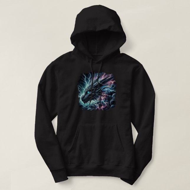 Dragon Head in a Thunderstorm with Lightning Hoodie (Design Front)