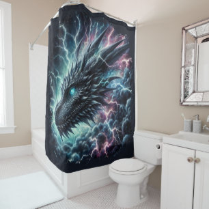 Dragon Head in a Thunderstorm with Lightning Shower Curtain
