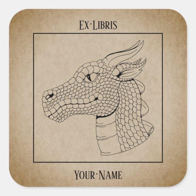Dragon Head in Profile B&W Bookplate Square Sticker (Front)