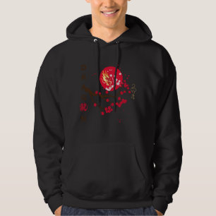 Dragon head in red moon with cherry blossom hoodie