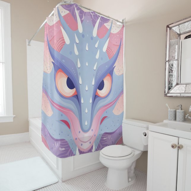 Dragon Head pastel colours whimsical Shower Curtain (In Situ)
