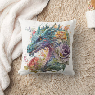 Dragon Head with Flowers Cushion