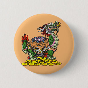 Dragon-headed Turtle sitting on a lot of coins But 6 Cm Round Badge