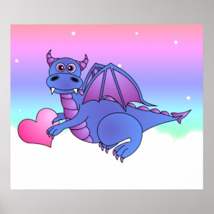 Dragon Heart - Cute Blue & Purple Dragon Poster