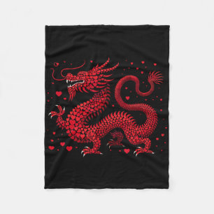 Dragon Hearts Happy Chinese New Year 2024 Valentin Fleece Blanket