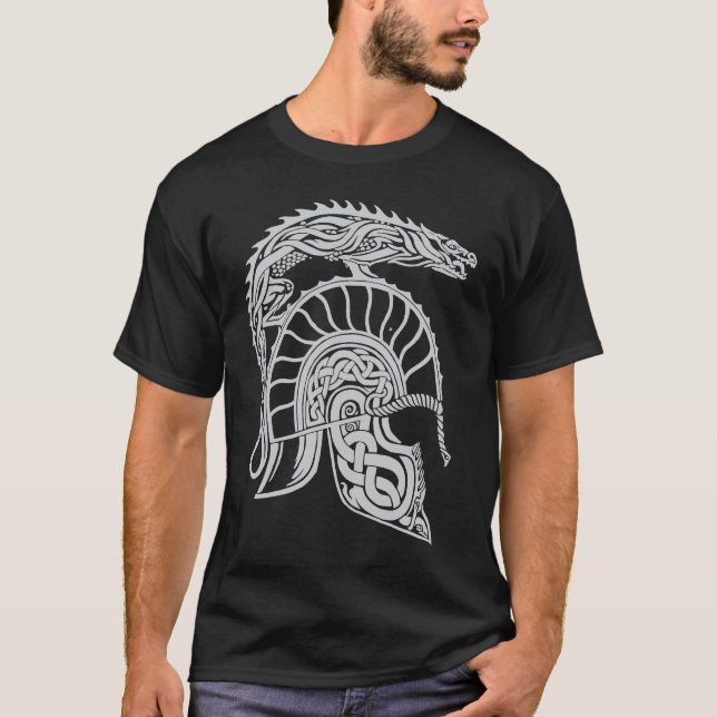 Dragon Helm High Fantasy Norse Celtic Viking Greek T-Shirt (Front)
