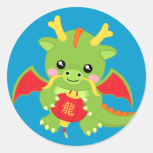 Dragon Holding Lantern Classic Round Sticker