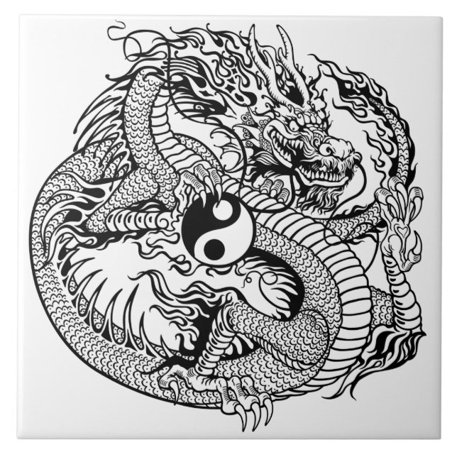 dragon holding yin yang ceramic tile (Front)