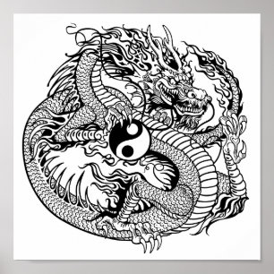 dragon holding yin yang poster