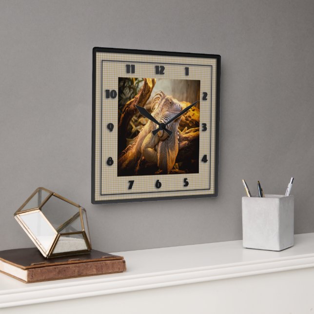 Dragon Iguana Square Wall Clock (Office)