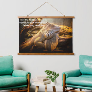 Dragon Iguana standing in the front of some logs Hanging Tapestry
