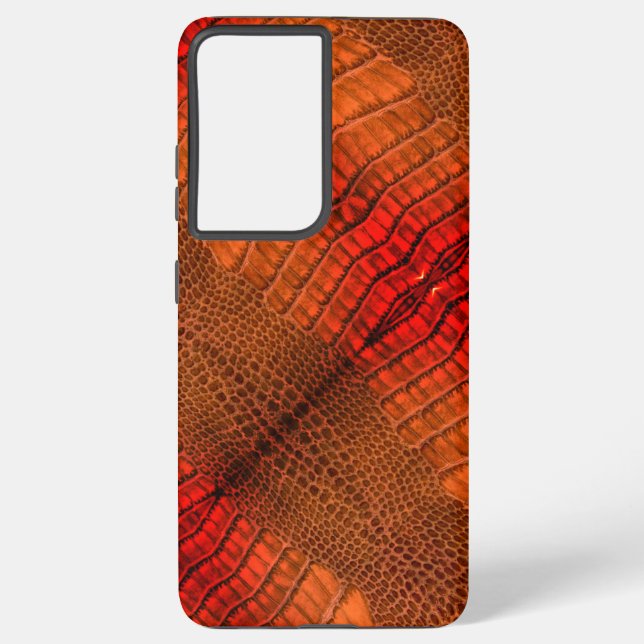 Dragon in Bright Orange Faux Leather Samsung Galaxy S21 Ultra Case (Back)