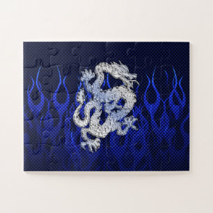Dragon in Chrome like blue Carbon Fibre Styles Jigsaw Puzzle