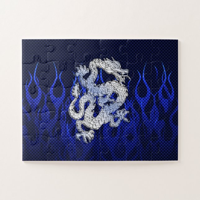 Dragon in Chrome like blue Carbon Fibre Styles Jigsaw Puzzle (Horizontal)