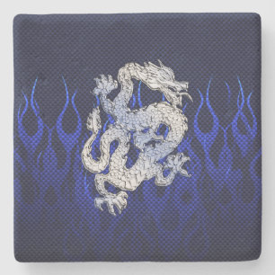 Dragon in Chrome like blue Carbon Fibre Styles Stone Coaster