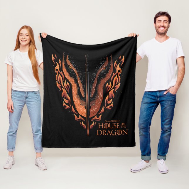 Dragon in Flames Behind Sword Fleece Blanket (In Situ)