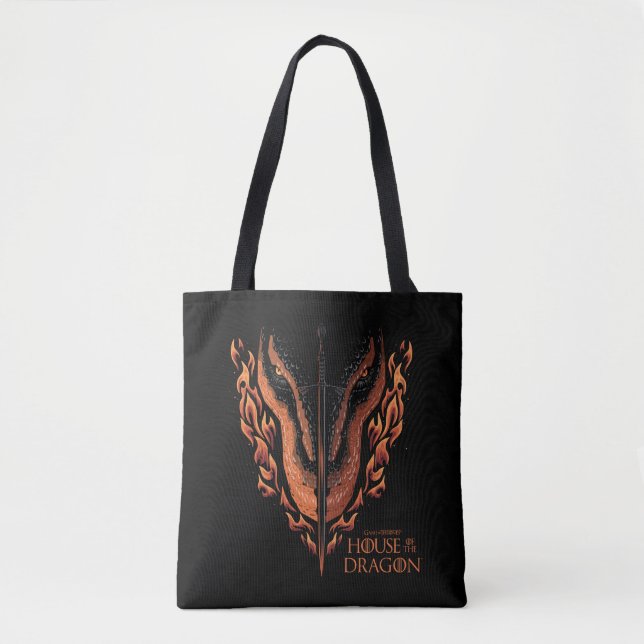 Dragon in Flames Behind Sword Tote Bag (Front)