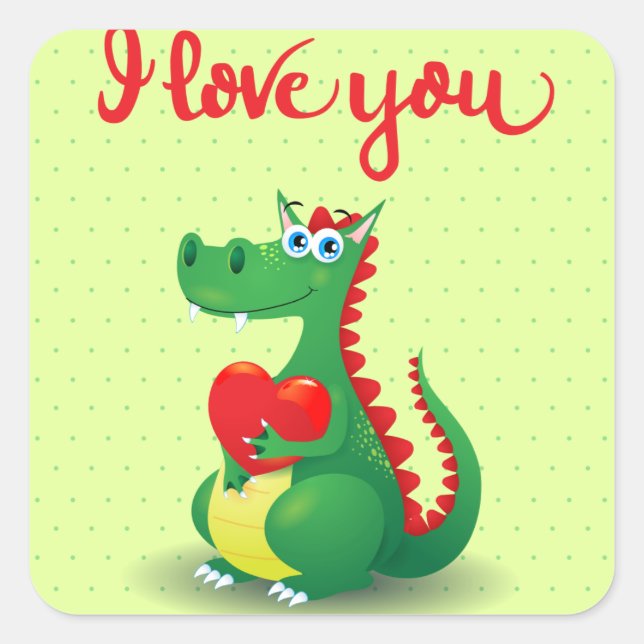 Dragon in Love Square Sticker (Front)