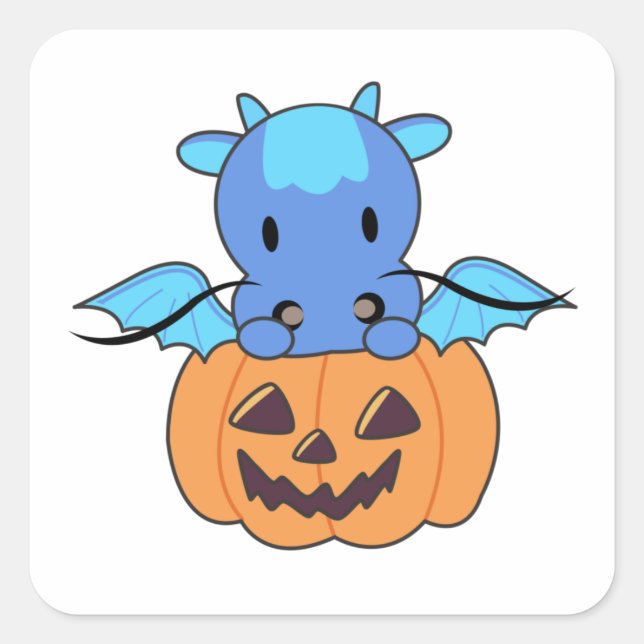 Dragon In Pumpkin Sweet Dragon Happy Halloween Square Sticker (Front)