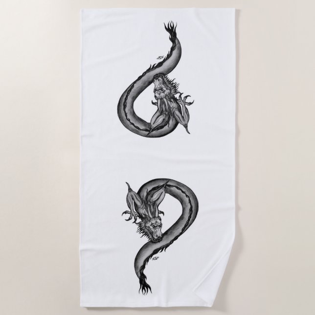 Dragon in Tattoo Style Beach Towel (Front)