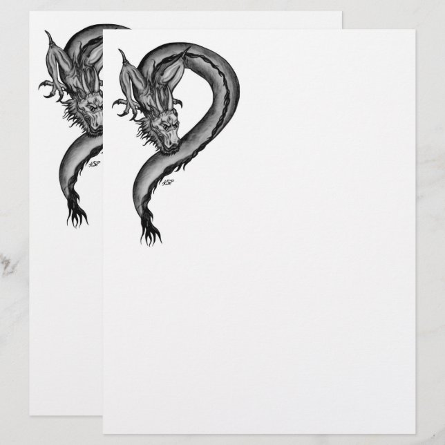 Dragon in Tattoo Style Custom Letterhead (Front/Back)