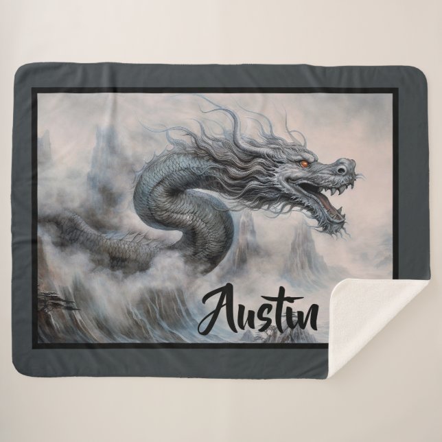 Dragon in the Mist  Sherpa Blanket (Front (Horizontal))