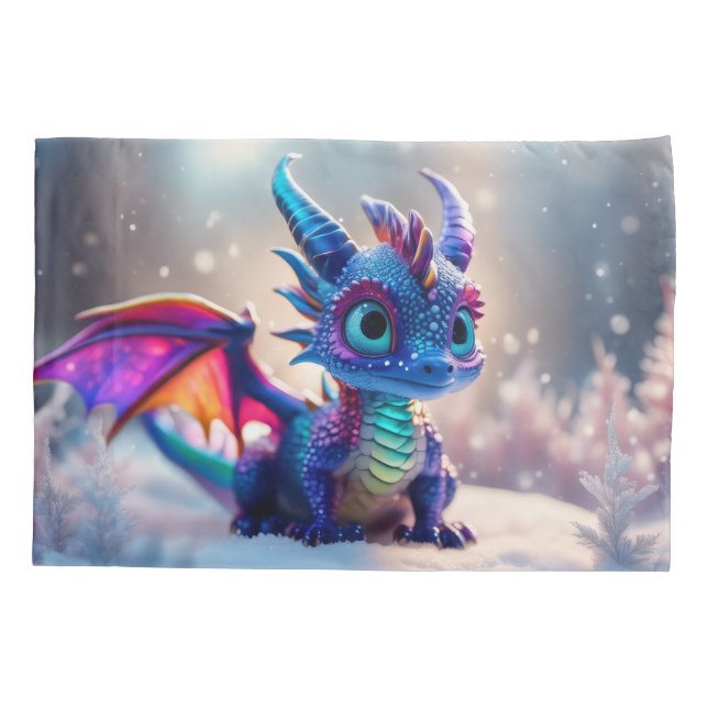 Dragon in the snow.  pillowcase (Back)