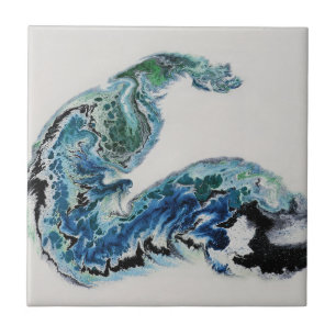 “Dragon in the Waves – Abstract Ocean Energy Ceramic Tile