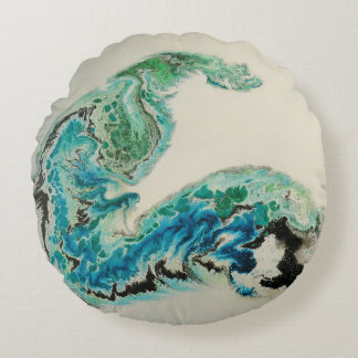 “Dragon in the Waves – Abstract Ocean Energy Round Cushion