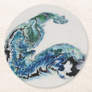 “Dragon in the Waves – Abstract Ocean Energy Round Paper Coaster