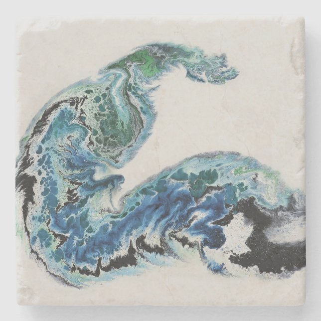 “Dragon in the Waves – Abstract Ocean Energy Stone Coaster (Front)