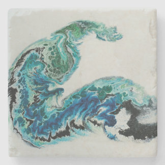 “Dragon in the Waves – Abstract Ocean Energy Stone Coaster