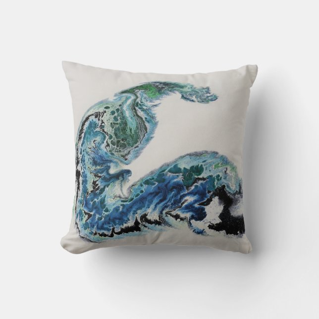 “Dragon in the Waves – Abstract Ocean Energy Throw Cushion (Front)