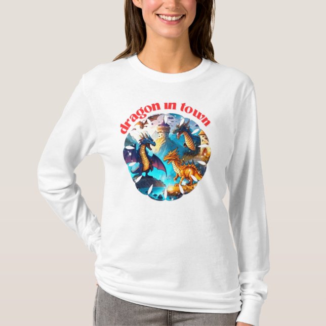 dragon in town t shirt design (Front)