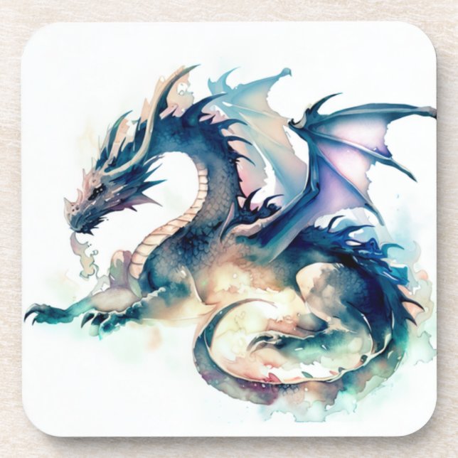 Dragon in watercolor effect coaster (Front)