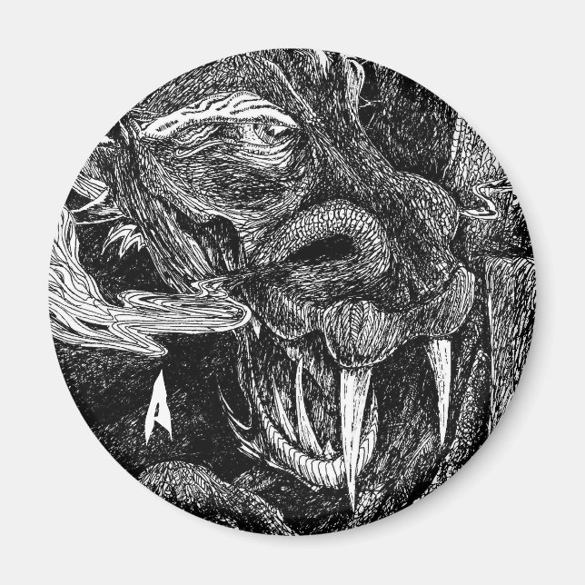 Dragon 'initial' fridge magnet round (Front)