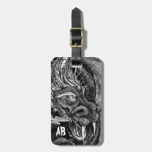 Dragon 'initials' luggage tag 2 sides (Front Vertical)