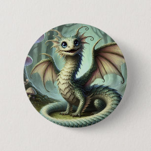 Dragon Jabberwocky Cute Fantasy Creature Art 6 Cm Round Badge