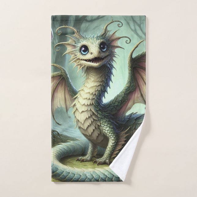 Dragon Jabberwocky Cute Fantasy Creature Art Bath Towel Set (Hand Towel)