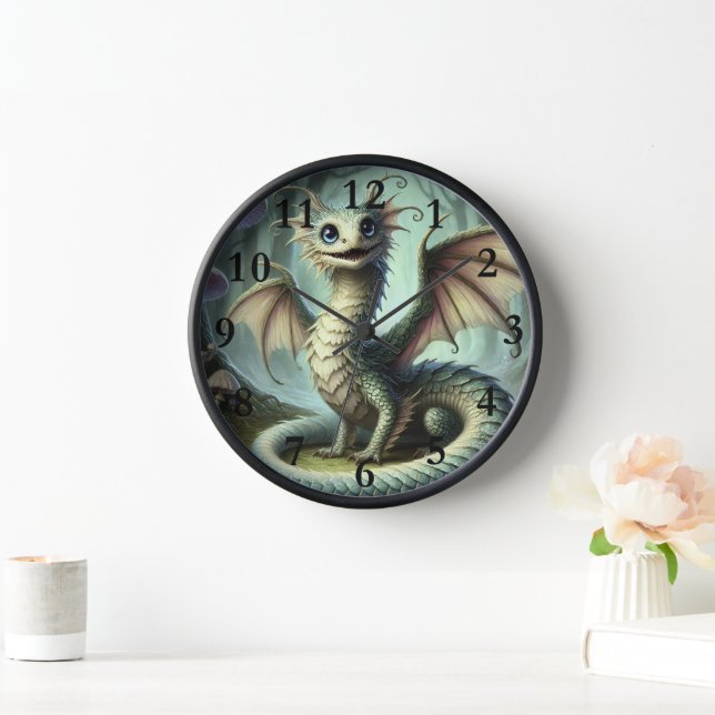 Dragon Jabberwocky Cute Fantasy Creature Art Clock (Home)